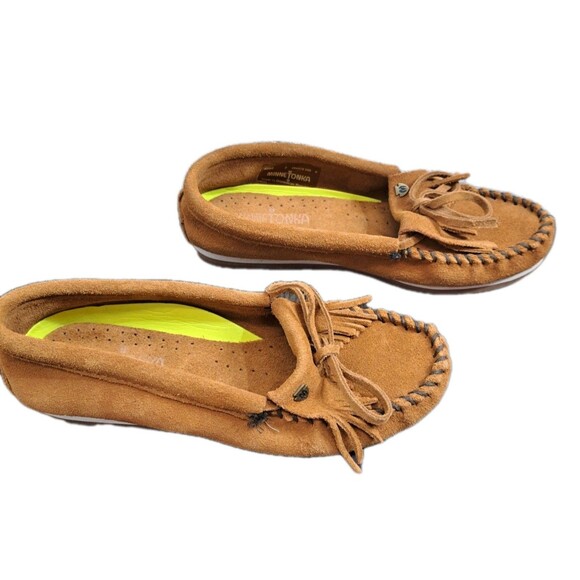 Minnetonka Tan Moccasins, Suede Slip On Comfort Flats Women's Size 7.5 - Picture 4 of 8
